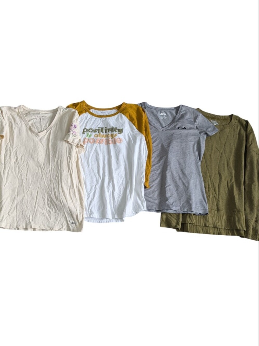Casual Mixed Tee Bundle - White, Cream, Gray, Olive & Mustard Accents
